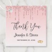 Moderne weddenschapsroze glitter-ritsen en gouden  bedankjes labels (Voorkant)