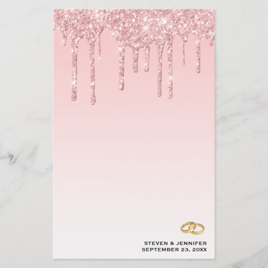 Moderne weddenschapsroze glitter-ritsen en gouden  briefpapier (Voorkant)