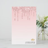Moderne weddenschapsroze glitter-ritsen en gouden  briefpapier (Staand voorkant)