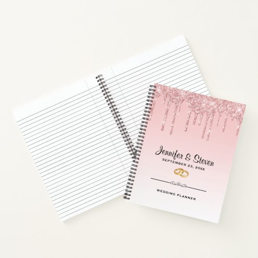 Moderne weddenschapsroze glitter-ritsen en gouden  notitieboek (Binnen)