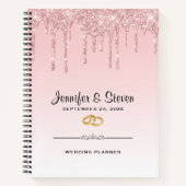 Moderne weddenschapsroze glitter-ritsen en gouden  notitieboek (Voorkant)