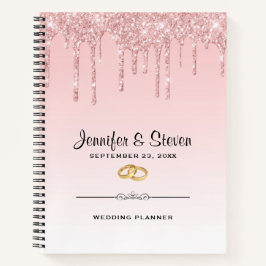Moderne weddenschapsroze glitter-ritsen en gouden  notitieboek
