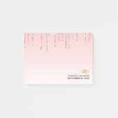 Moderne weddenschapsroze glitter-ritsen en gouden  post-it® notes (Voorkant)