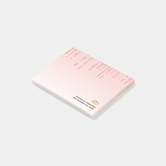 Moderne weddenschapsroze glitter-ritsen en gouden  post-it® notes (Schuin)