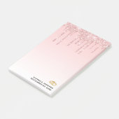 Moderne weddenschapsroze glitter-ritsen en gouden  post-it® notes (Schuin)