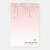 Moderne weddenschapsroze glitter-ritsen en gouden  post-it® notes (Voorkant)