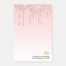 Moderne weddenschapsroze glitter-ritsen en gouden  post-it® notes