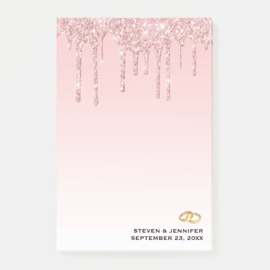 Moderne weddenschapsroze glitter-ritsen en gouden  post-it® notes (Voorkant)