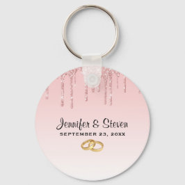 Moderne weddenschapsroze glitter-ritsen en gouden  sleutelhanger