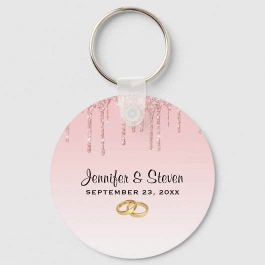 Moderne weddenschapsroze glitter-ritsen en gouden sleutelhanger (Voorkant)