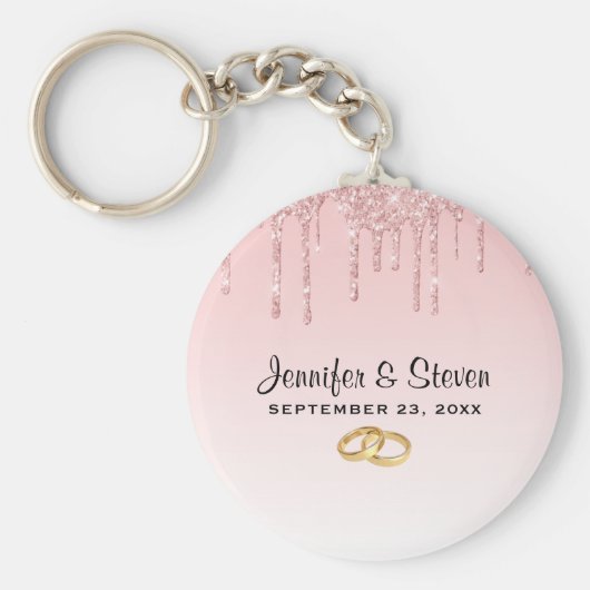 Moderne weddenschapsroze glitter-ritsen en gouden  sleutelhanger (Voorkant)