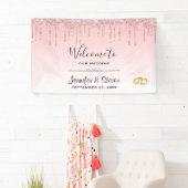 Moderne weddenschapsroze glitter-ritsen en gouden  spandoek (Insitu)