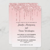 Moderne weddenschapsroze glitter-ritsen kaart (Voorkant / Achterkant)