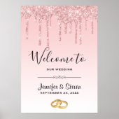 Moderne weddenschapsroze Glitter-ritten welkom Poster (Voorkant)