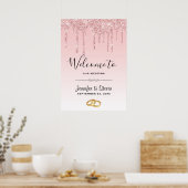 Moderne weddenschapsroze Glitter-ritten welkom Poster (Keuken)