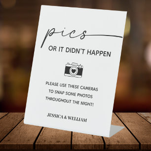 Moderne Wedding Camera Pics of het gebeurde niet Reclamebord Met Voetstuk