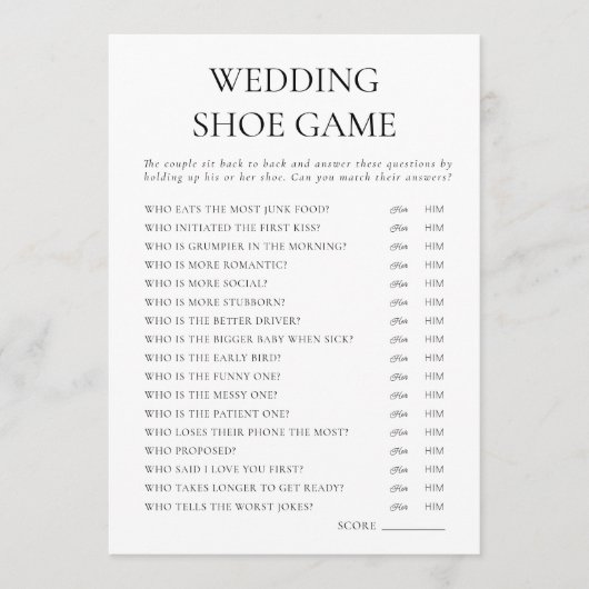 Moderne Wedding Shoe Game Activity Kaart (Voorkant)