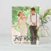 Moderne weduwfoto alleen gehuwd penseelscript aankondiging (Staand voorkant)