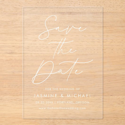 Moderne weduwschap van het Manuscript sparen de Da Acryl Uitnodigingen (Voorkant)