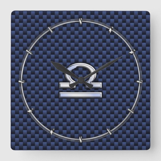 Moderne Weegtekening op Navy Blue Carbon Fiber Vierkante Klok (Voorkant)
