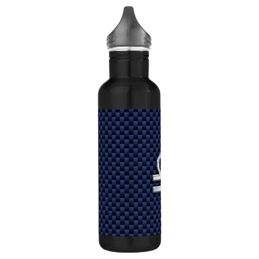 Moderne Weegtekening op Navy Blue Carbon Fiber Waterfles (Links)