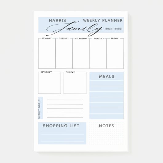 Moderne weekblad voor familie post-it® notes (Voorkant)