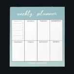 Moderne Wekelijkse planning voor script | Jouw nam Notitieblok<br><div class="desc">Modern en praktisch notitieblok dat je helpt je dagen te organiseren! Deze wekelijkse planner heeft dozen waar u uw schema kunt noteren tegen elke dag. Er is ook een extra doos waar je je weekblad kunt noteren om een lijst te maken. Een grote hulp om dingen te doen zonder te...</div>