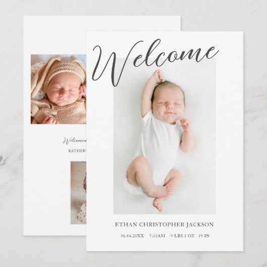 Moderne Welkom Baby Foto Geboorte Aankondiging (Voorkant / Achterkant)
