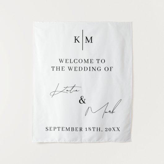 Moderne Welkom bij Ons Trouwscript Bord Wandkleed (Voorkant)