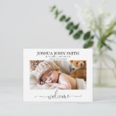 Moderne welkom kalligrafie geboorte aankondiging briefkaart (Staand voorkant)