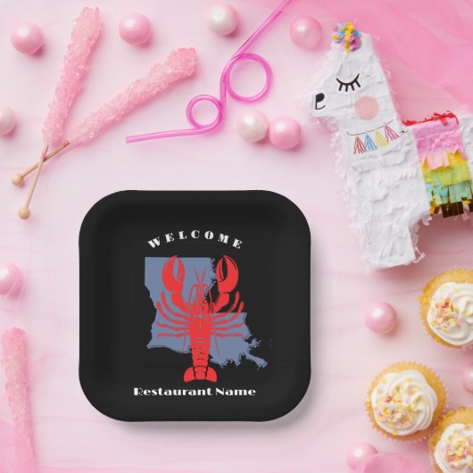 Moderne welkom rode rivierkreeft Louisiana aangepa Papieren Bordje (Feest)