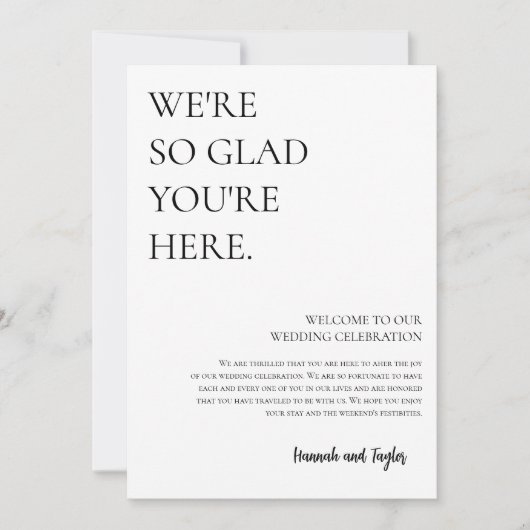 Moderne welkomstbrief & tijdlijn bruiloft Kaart (Voorkant)