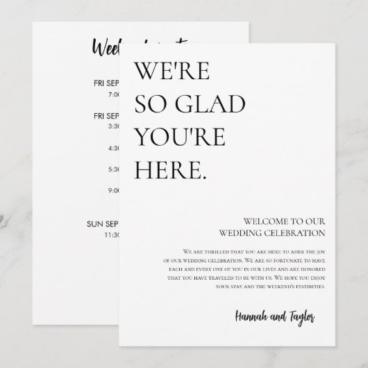 Moderne welkomstbrief & tijdlijn bruiloft Kaart (Voorkant / Achterkant)