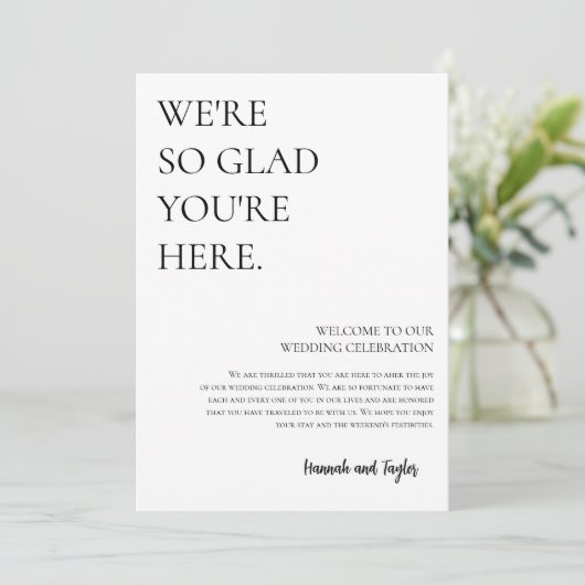 Moderne welkomstbrief & tijdlijn bruiloft Kaart (Staand voorkant)