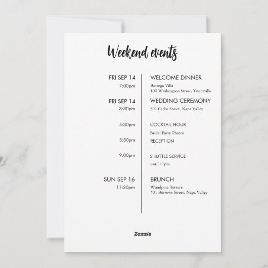 Moderne welkomstbrief & tijdlijn bruiloft Kaart (Achterkant)