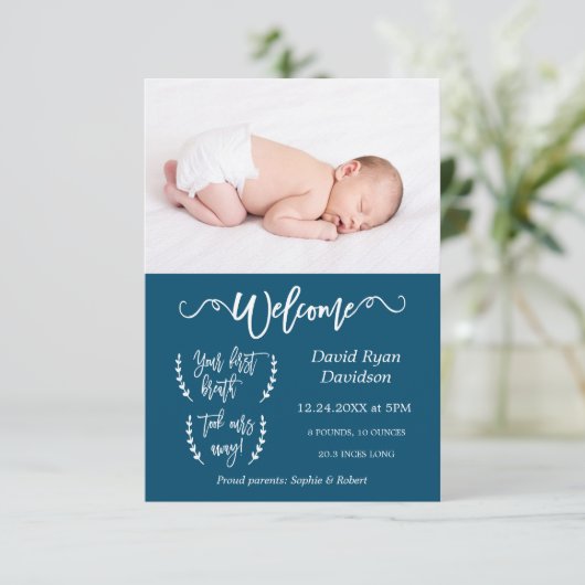 Moderne Welkomstfoto Geboorteaankondiging Baby Jon Aankondiging (Staand voorkant)