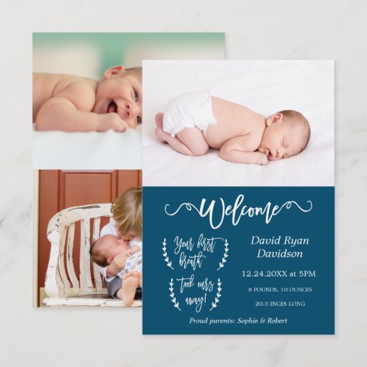 Moderne Welkomstfoto Geboorteaankondiging Baby Jon Aankondiging (Voorkant / Achterkant)