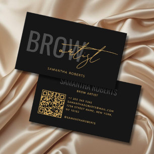 Moderne wenkbrauwkunstenaar QR-code zwart goud Visitekaartje