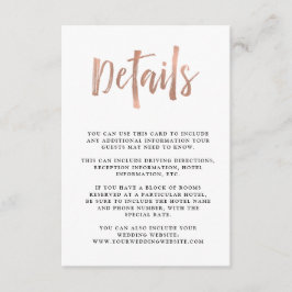Moderne wens | Faux Roos Gold Wedding Gast Detail Informatiekaartje