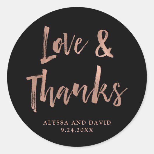 Moderne wens | Faux Roos Goud en Zwart Bruiloft Ronde Sticker (Voorkant)