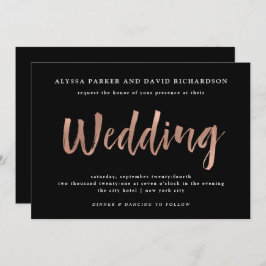 Moderne wens | Faux Roos Goud op Zwart Bruiloft Kaart