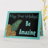 Moderne Wenskaart met Kerstmis zwart en Blauwgroen Kaart (Gele Bloem)