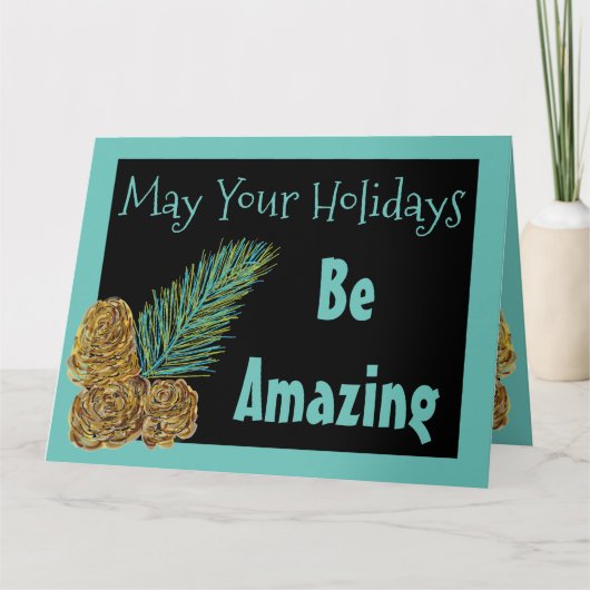 Moderne Wenskaart met Kerstmis zwart en Blauwgroen Kaart (Voorkant)