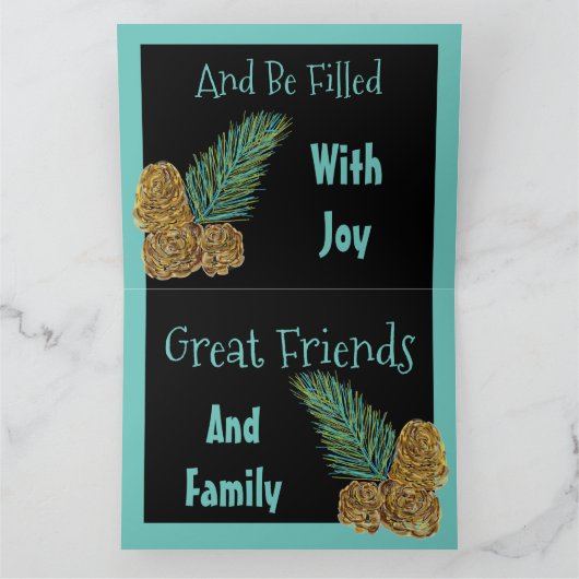 Moderne Wenskaart met Kerstmis zwart en Blauwgroen Kaart (Binnen)