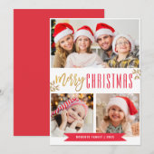 Moderne wenskaart voor kerstmis, rood en goud feestdagenkaart (Voorkant / Achterkant)