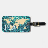 Moderne wereld Reizigerskaart Glitter Monogrammed  Bagagelabel (Voorkant horizontaal)