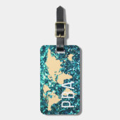 Moderne wereld Reizigerskaart Glitter Monogrammed  Bagagelabel (Voorkant verticaal)