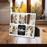 Moderne wereld's beste moeder 5 foto collage fotoplaat<br><div class="desc">Creëer uw eigen moderne 5 foto display voor mama deze Moederdag! Design beschikt over een fotocollage bestaande uit 5 insta vierkante afbeeldingen en een zwart blokje dat kan worden veranderd in elke kleur met de tekst 'The World's Best Mother',  een schattig klein berichtje,  een wit hart en naam/s.</div>