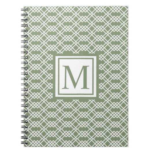 Moderne werkbalk Geometrische monogram Sage Green  Notitieboek (Voorkant)