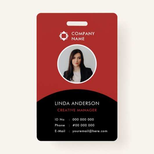 Moderne werknemer Foto ID Company Logo Black Red Badge (Voorkant)